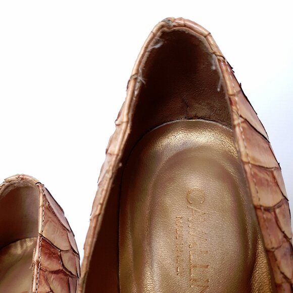 CAVALLINI Leather Pumps with Pointy Toe in Iridescent Pink Snakeskin - Picture 13 of 15